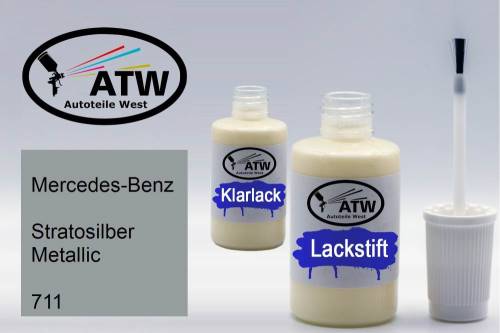 Mercedes-Benz, Stratosilber Metallic, 711: 20ml Lackstift + 20ml Klarlack - Set, von ATW Autoteile West.